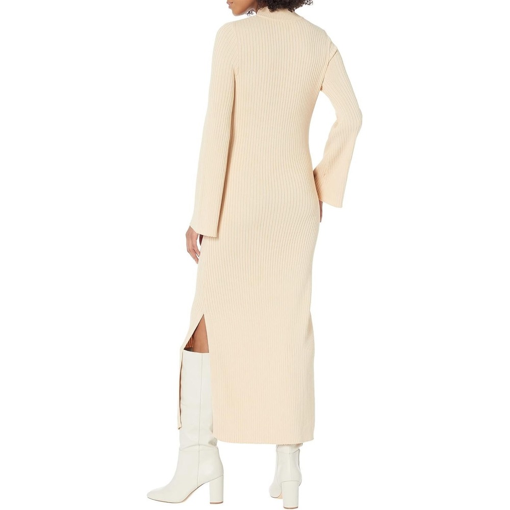 NWT Women's Line And Dot Penny Dress Maxi Long Sleeve Mock Neck - Natural - XS